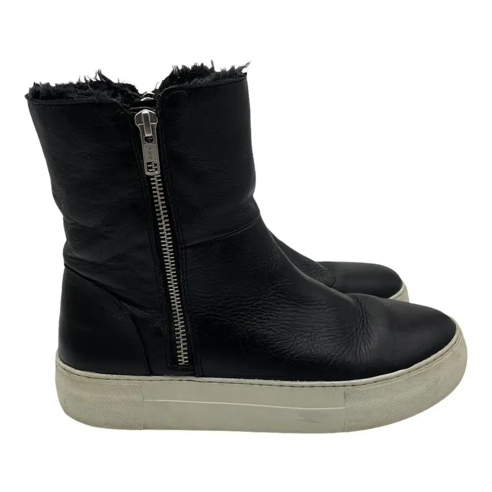 J/Slides Allie Faux Fur Lined Leather Sneaker Boots - Black - 8